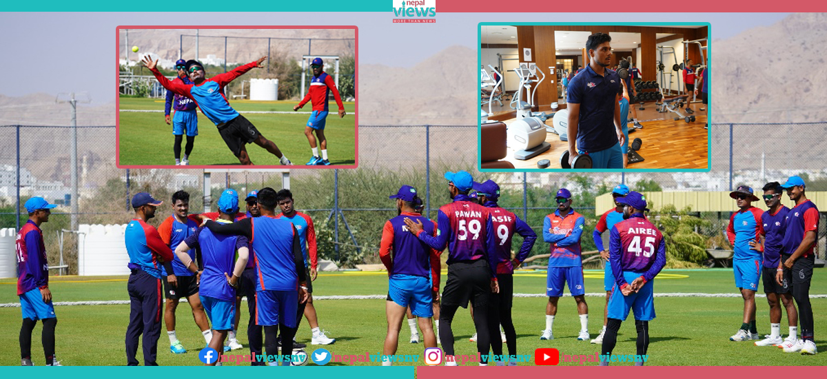 ओमानमा अभ्यासरत नेपाली राष्ट्रिय क्रिकेट टोली (फाेटाे फिचर)