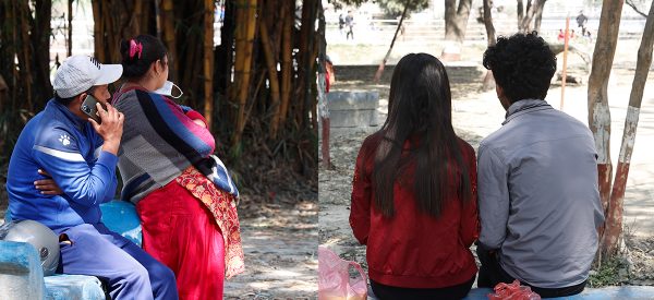 काठमाडौंमा छैनन् ‘डेटिङ स्पट’, सार्वजनिक पार्कमा प्रेम साटासाट गर्दै जोडीहरू (फोटोहरू)
