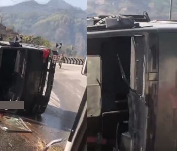 दासढुंगामा सेना सवार गाडी बिच सडकमै पल्टियो