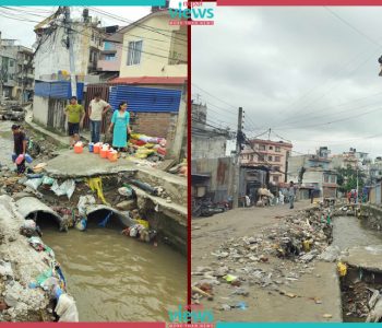 कपनमा बालेनले खोलेको खहरेमा दुई पालिकाका स्थानीयबीच झगडा, खोला पुर्न चलखेल (भिडिओ)