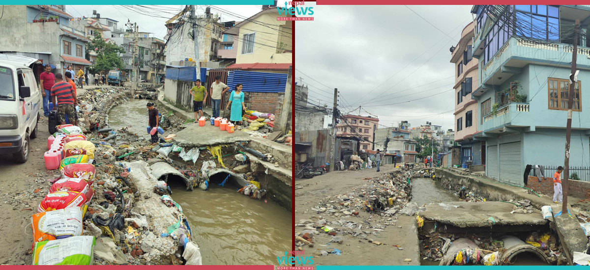 कपनमा बालेनले खोलेको खहरेमा दुई पालिकाका स्थानीयबीच झगडा, खोला पुर्न चलखेल (भिडिओ)