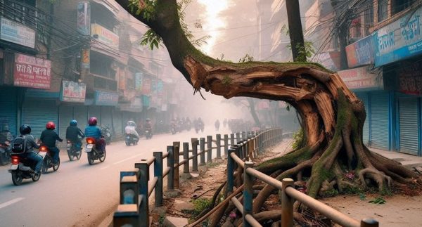 २२ नम्बर वडाले उखेल्यो न्यूरोडको बिरुवा, रेलिङ समेत काटेपछि महानगर र वडाबीच टसल