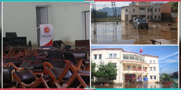 च्यासल स्थित एमाले मुख्यालय डुबानमा (तस्वीरहरु)