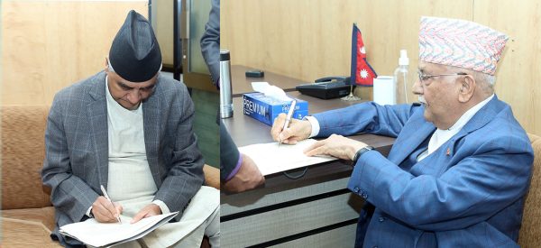 प्रधानमन्त्री ओली र काङ्ग्रेस सभापति देउवाबीच भेटवार्ता