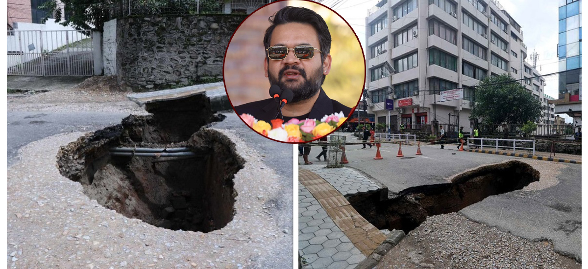 भासिएको सडक देखाउँदै बालेन भन्छन् – खोलामाथि पुल बनाउनुपर्छ, घरबाटो होइन