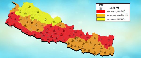 भोलिदेखि मनसुन पुनः सक्रिय हुँदै, ३४ जिल्लामा भारी वर्षाको सम्भावना