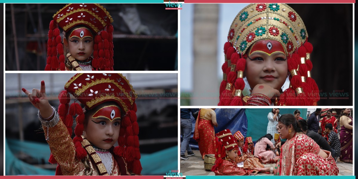 इन्द्रजात्राको दोस्रो दिन : हनुमानढोकामा सामूहिक कुमारी पूजा (तस्वीरहरू)