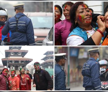 काठमाडौंमा बिहानैदेखि होलीको रौनक, चेकजाँचमा कडाइ (तस्वीरहरू)